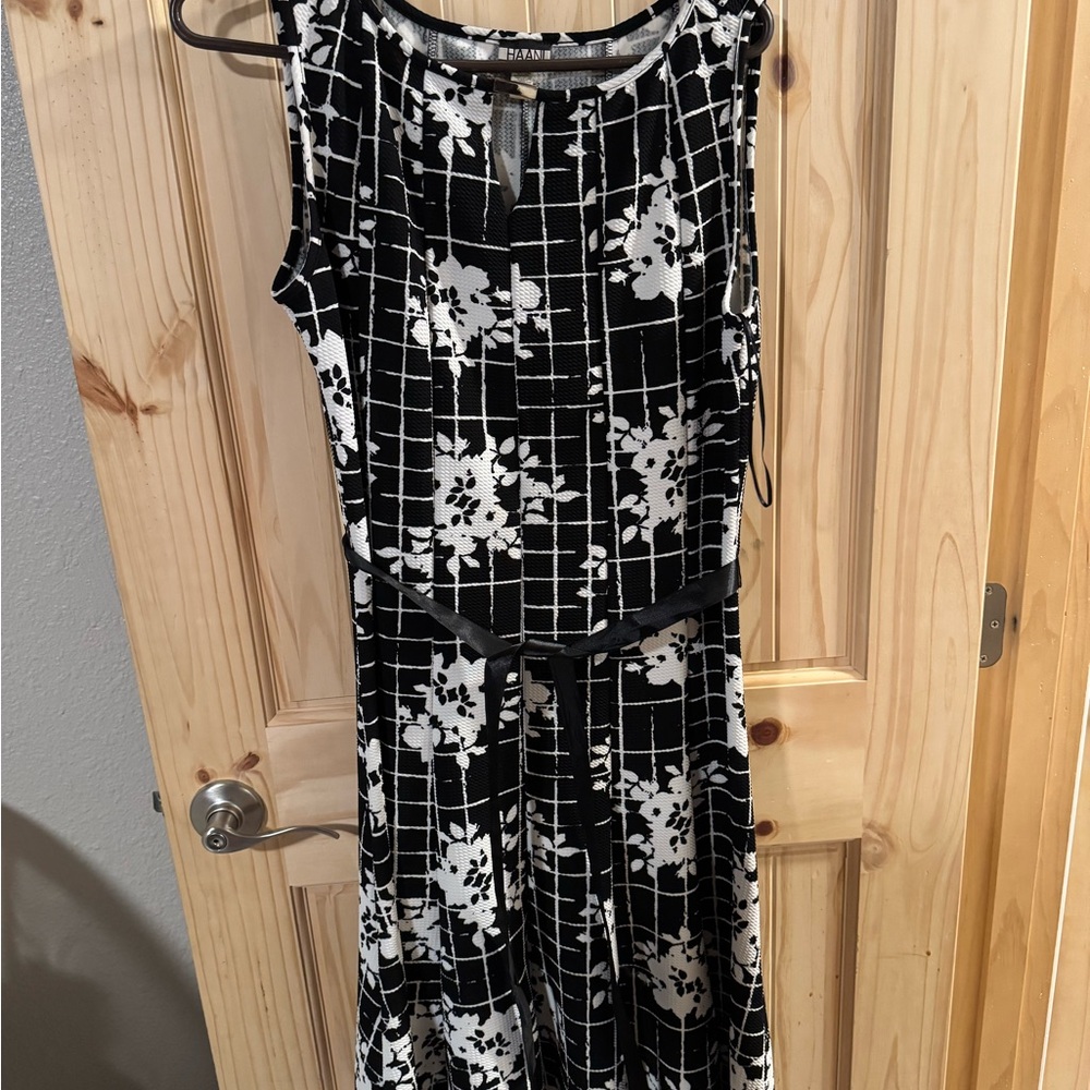 Haani Black and White Checkered Floral Midi Dress